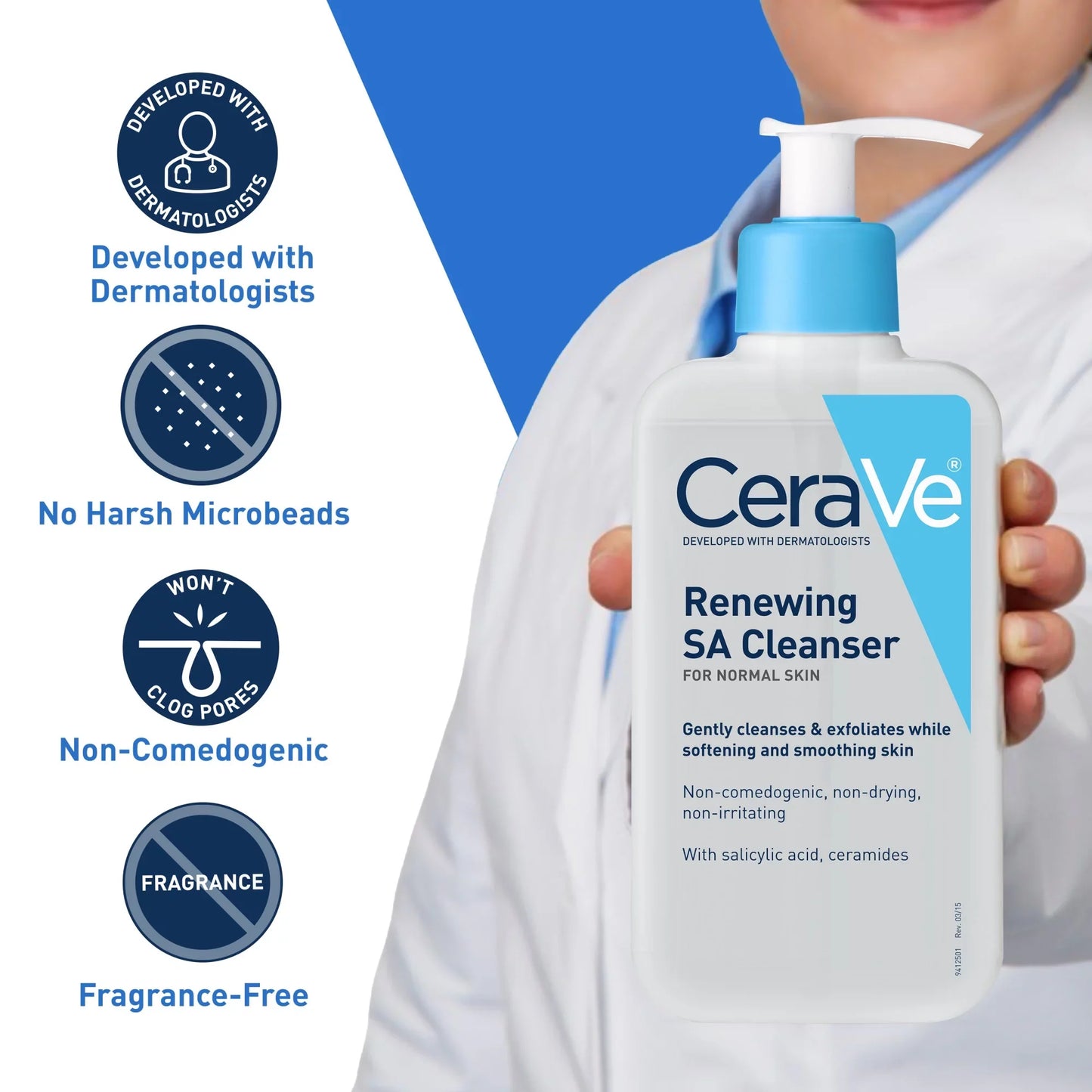 CeraVe Renewing SA Cleanser 8 oz – Exfoliating Cleanser for Smooth, Clear Skin