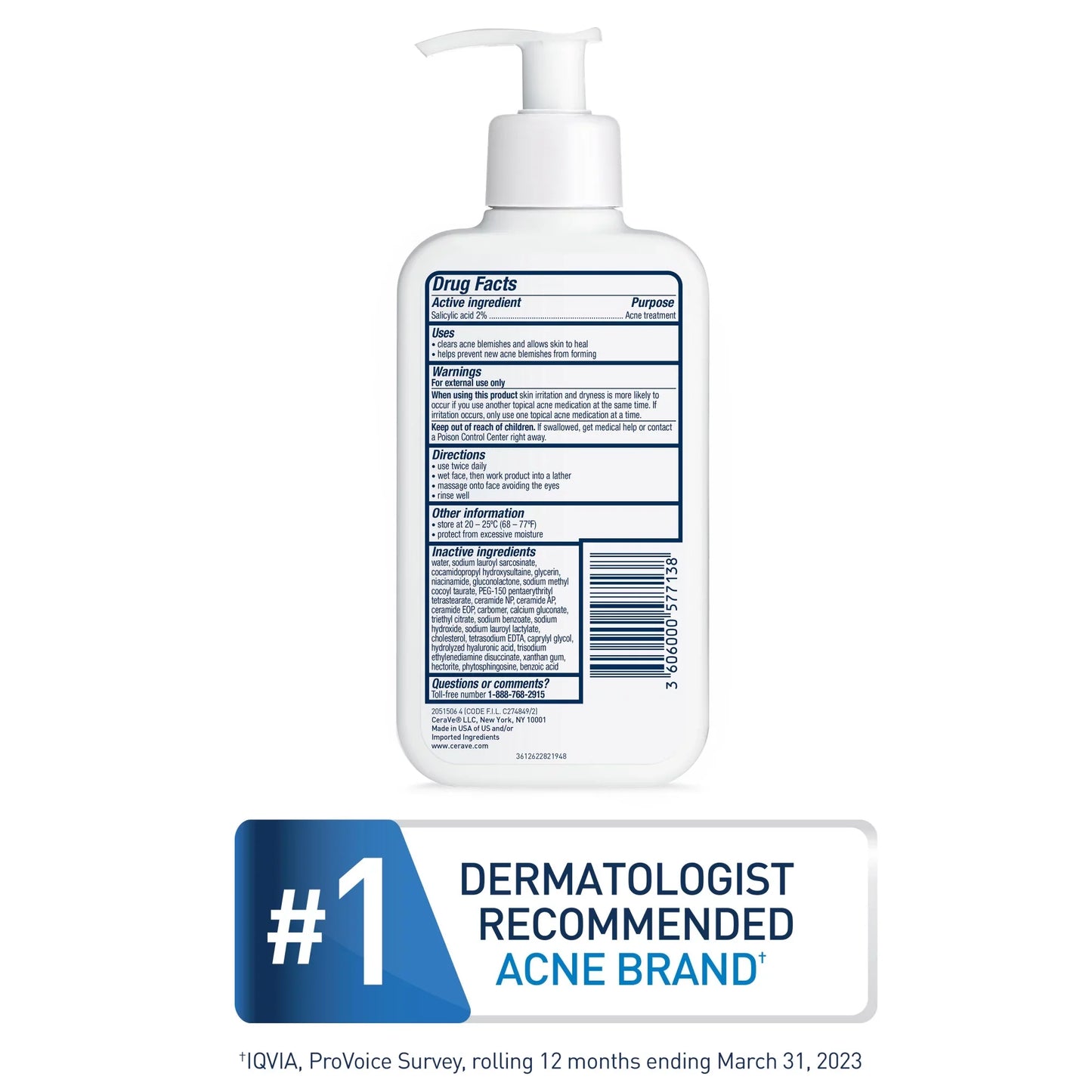 CeraVe Acne Control Cleanser 8 oz – Salicylic Acid for Blemish-Free Skin