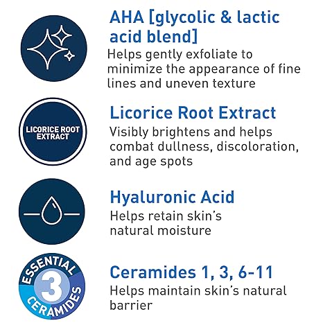 CeraVe Skin Renewing Night Serum with AHA, Glycolic Acid, Lactic Acid & Ceramides, 1.7 oz
