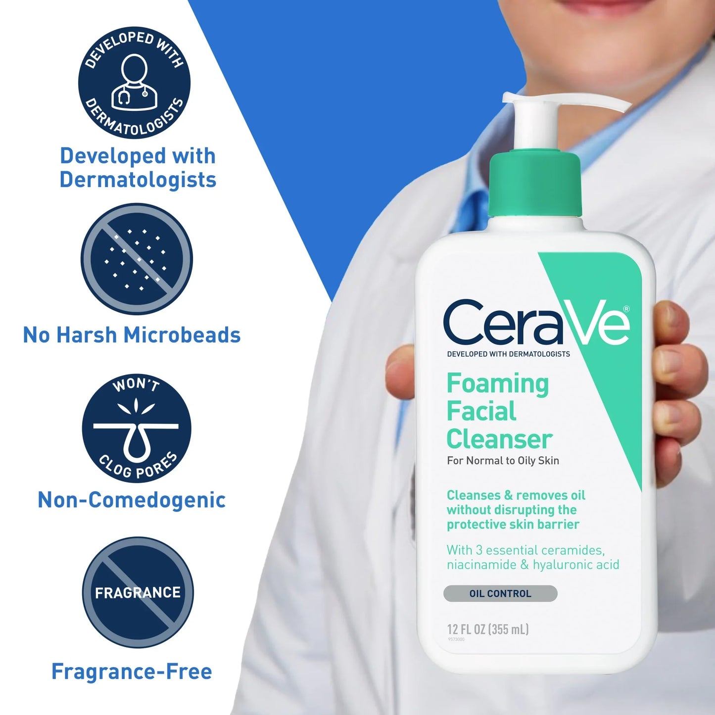 CeraVe Foaming Facial Cleanser 12 oz – For Oily, Acne-Prone Skin