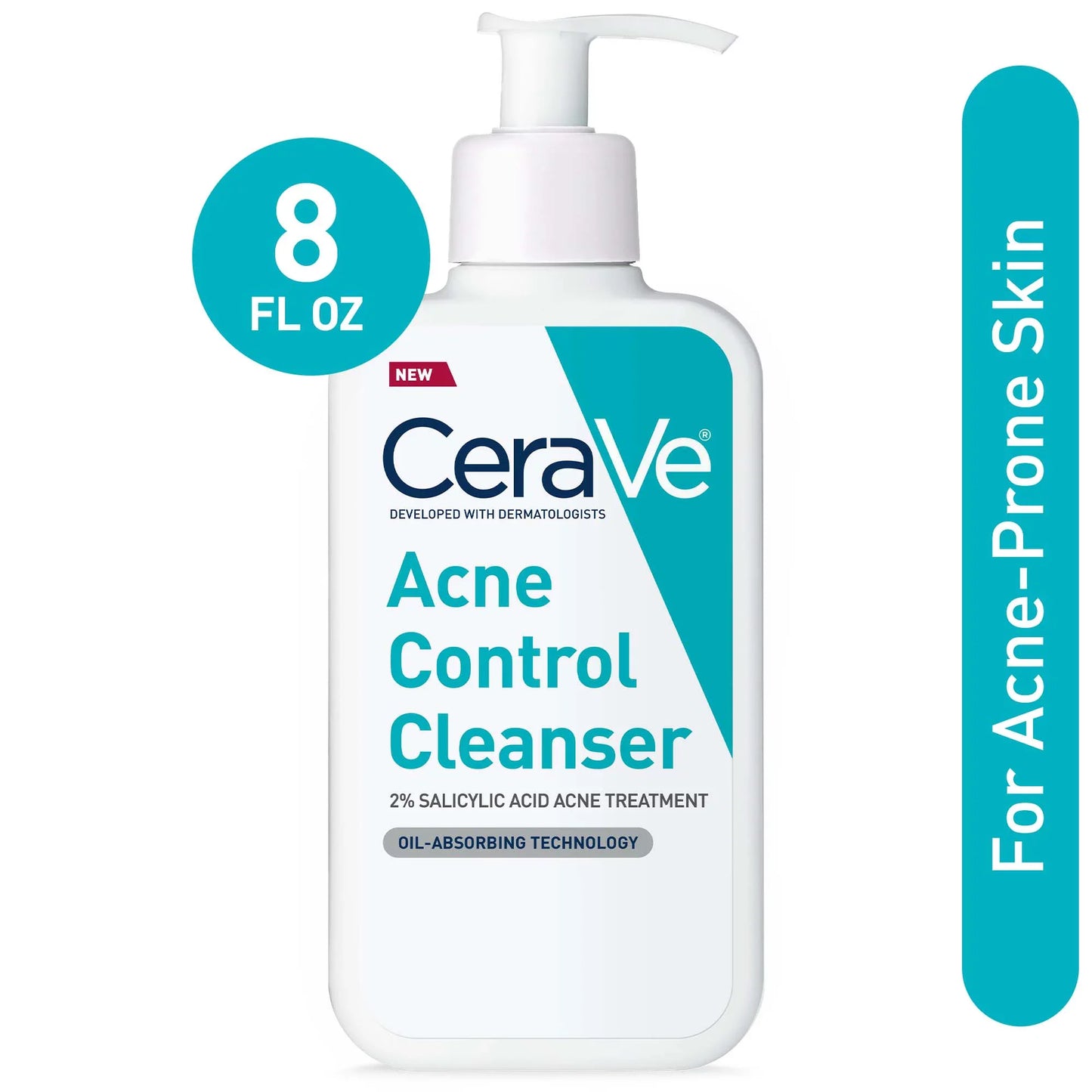 CeraVe Acne Control Cleanser 8 oz – Salicylic Acid for Blemish-Free Skin