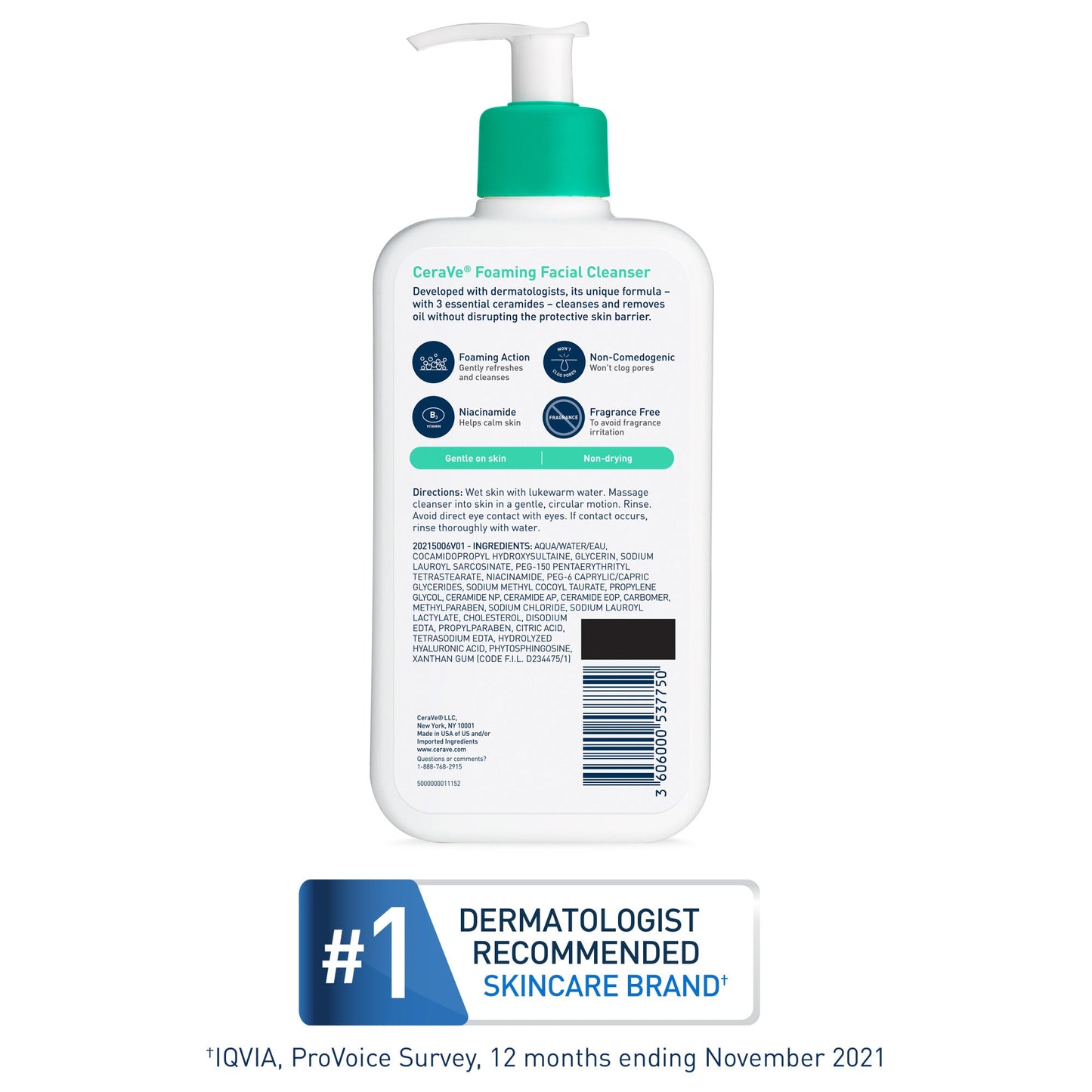 CeraVe Foaming Facial Cleanser 12 oz – For Oily, Acne-Prone Skin
