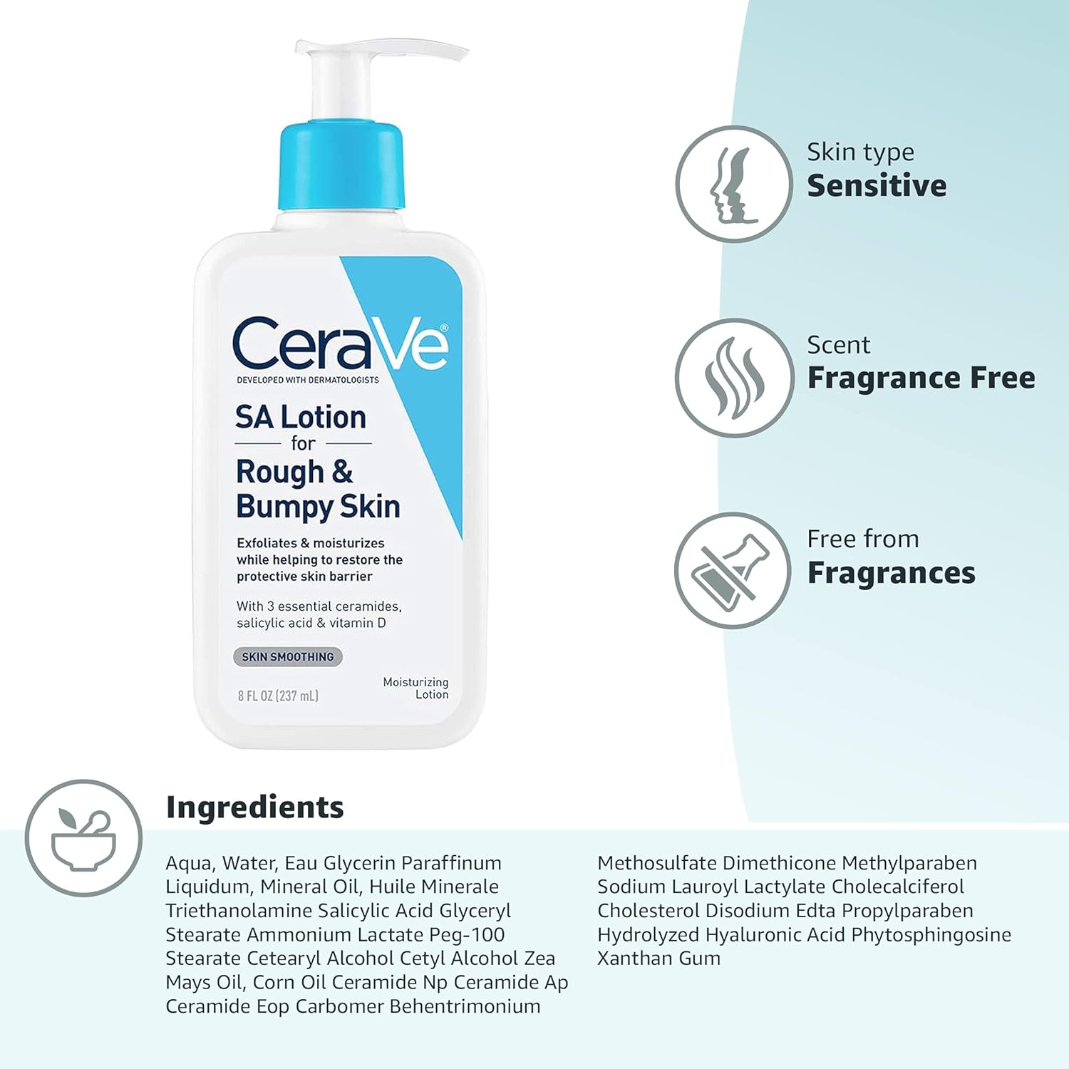 CeraVe SA Lotion 8 oz – Exfoliating Moisturizer for Rough, Bumpy Skin