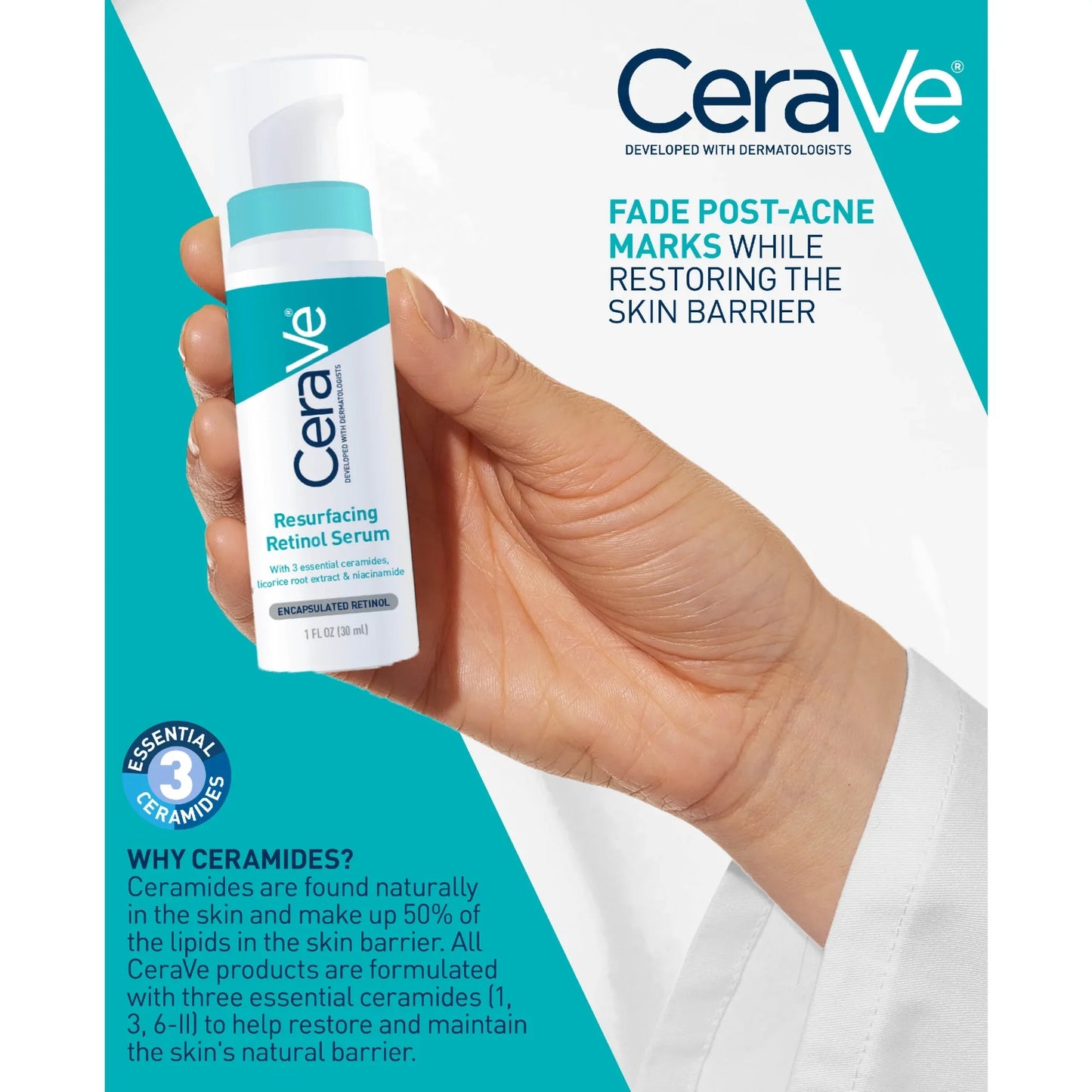 CeraVe Resurfacing Retinol Serum 1 oz – Smooths Skin Tone & Texture